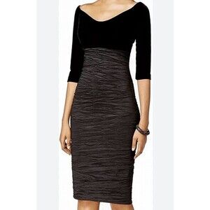 Alex Evenings Dress 8 Black Off Shoulder Velvet Top Crinkled Skirt Back Zip